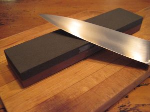 sharpening stone and chef knife