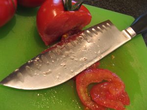 santoku knife w/tomato