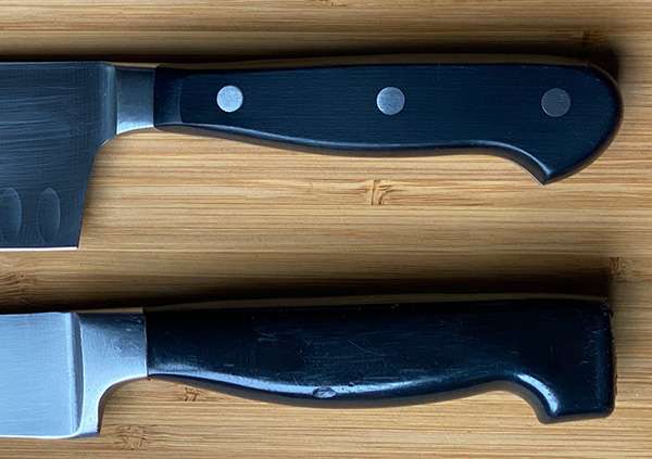 Two, different-looking, polypropylene knife handles