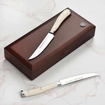 Wusthof Classic Ikon Creme steak knife set, 4-piece, with wood case.
