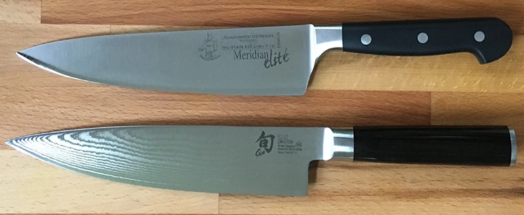 Messermeister Meridian Elite and Shun Classic chef knives